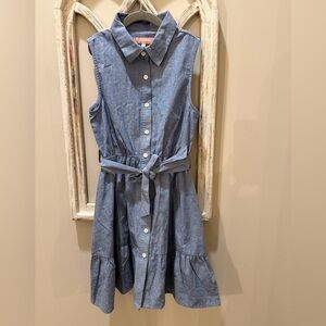 NWT BCBG Girls chambray Denim Dress Back To School Tie Waist Ruffle Size 12